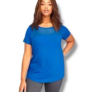 LANE BRYANT LIVI ACTIVE Wicking Mesh Inset Active Tee - 18/20 Blue Marine